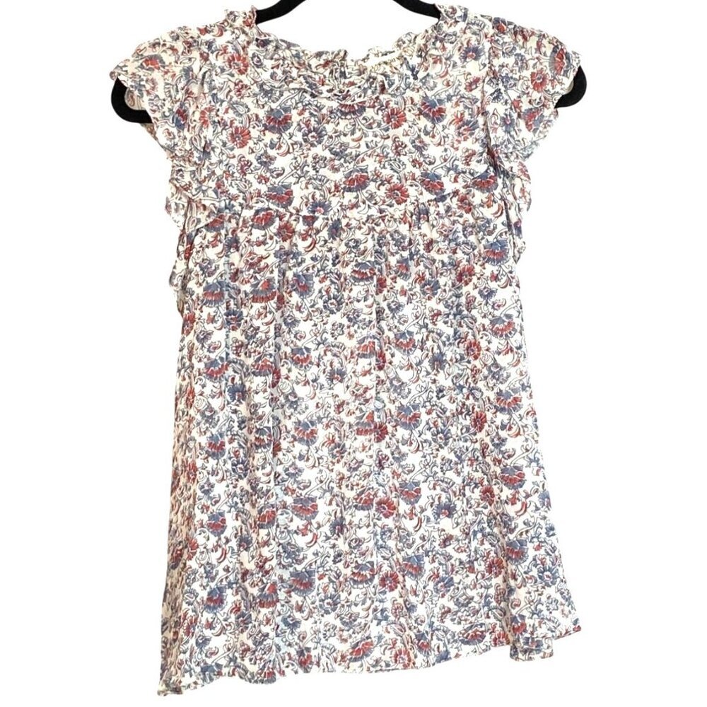 Ulla Johnson Belle Floral Ruffle Sheer Silk Top Size 10 Handmade In India White